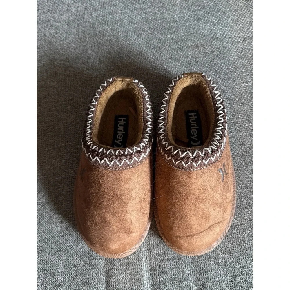 Hurley Kids Size 10 Brown Faux Suede Sherpa Lined Slip On Moccasin